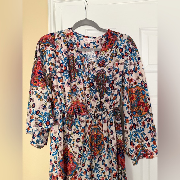 Boemo x Anthropologie Floral Print Boho Maxi Dress Tiered Bell 3/4 sleeved NWT - Picture 12 of 16